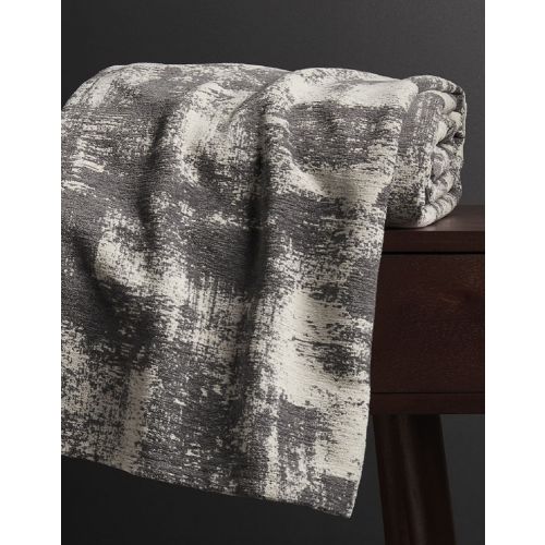 Brushstroke Bed Scarf, Abstract Chenille Jacquard, Polyester, King 24x104, Moonbeam